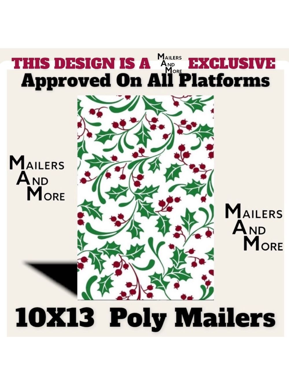 100 10X13 Holly Berry Christmas Poly Mailers Shipping Envelopes Bags PRICE FIRM